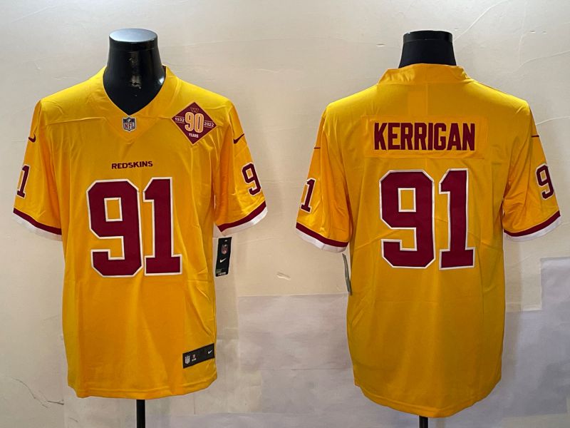 Men Washington Redskins #91 Kerrigan Yellow Second generation 2024 Nike Limited NFL Jersey style 3